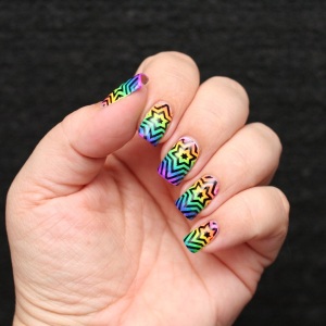 Rainbow gradient mani with stamping